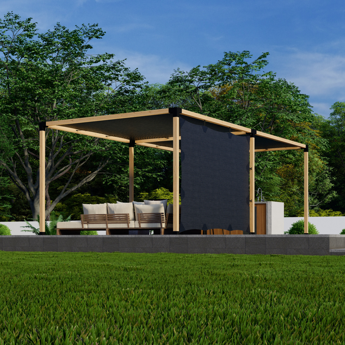 Kit pour pergola couverte d’une toile avec écran pare-soleil pour paroi de pergola