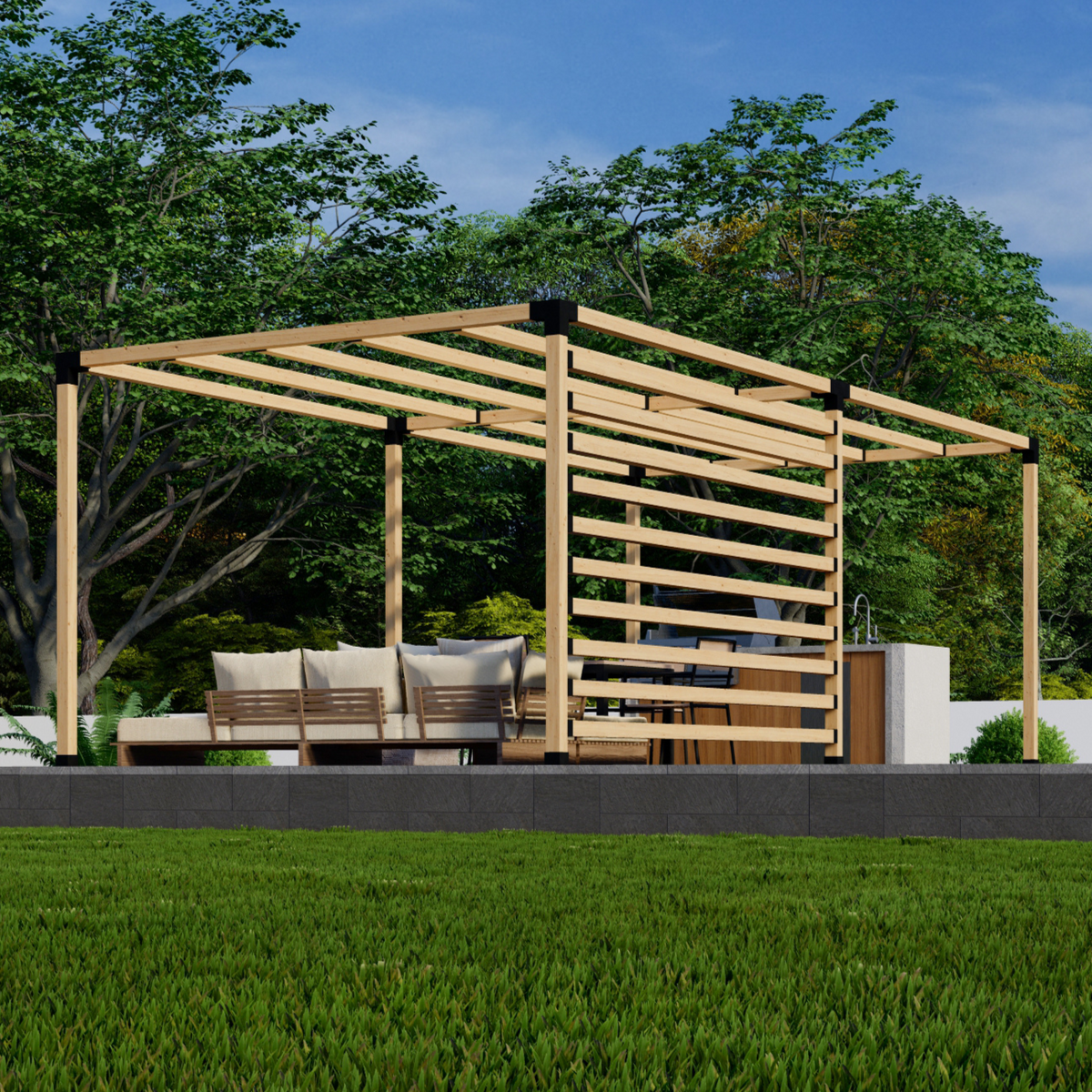 Kit pour construire une pergola au-dessus d’une terrasse