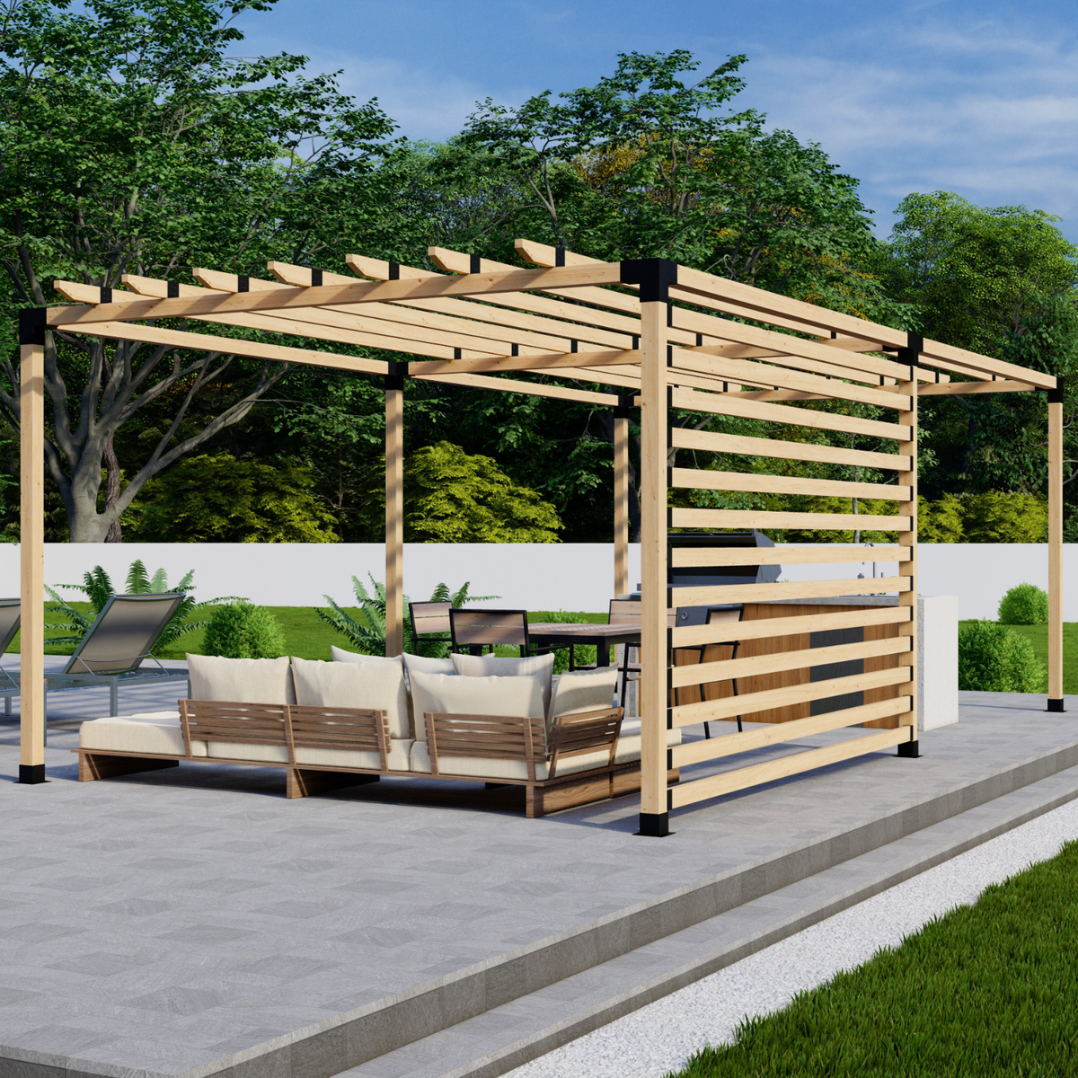 Kit pour pergola avec paroi treillis