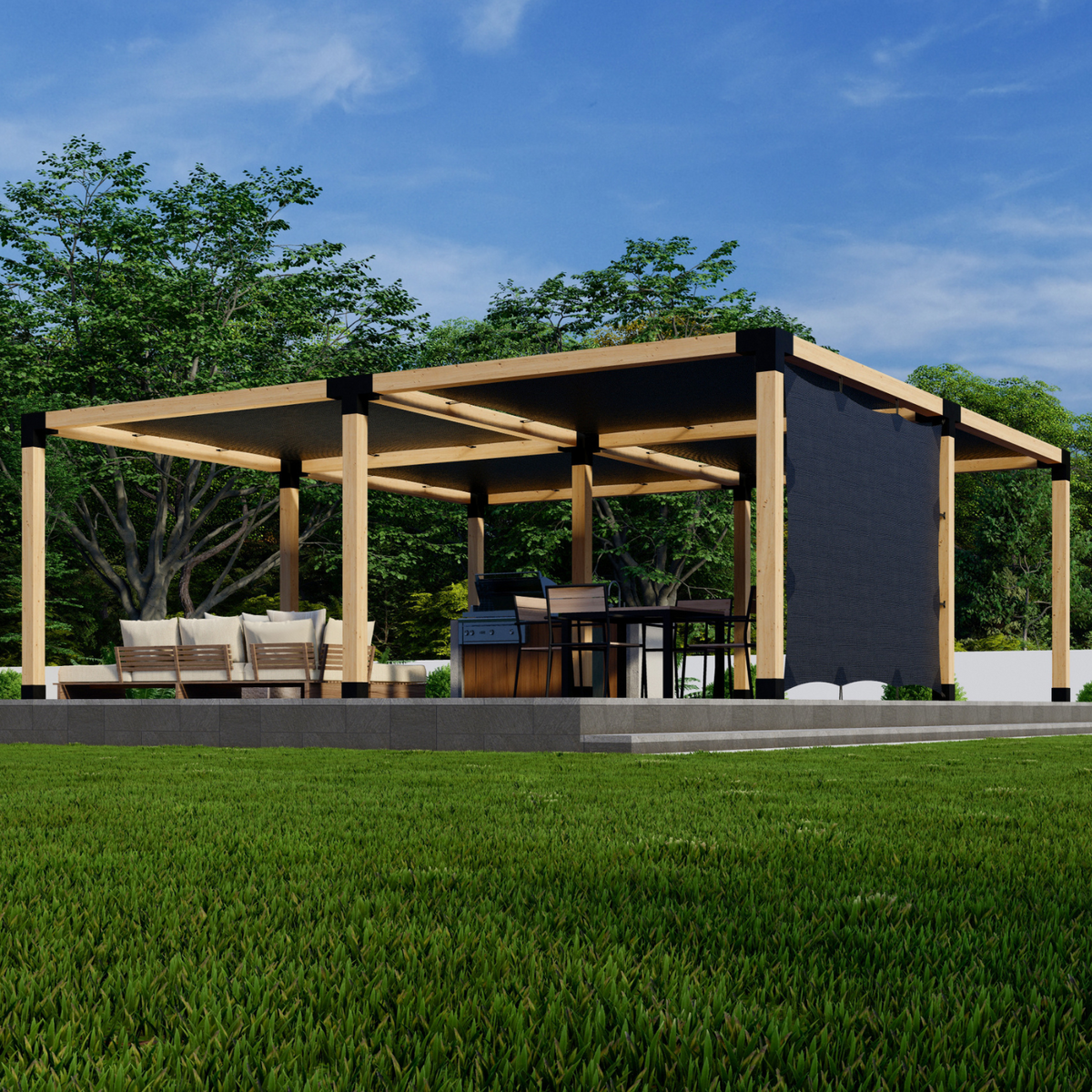 Kit pour pergola extérieure avec toiles d’ombrage