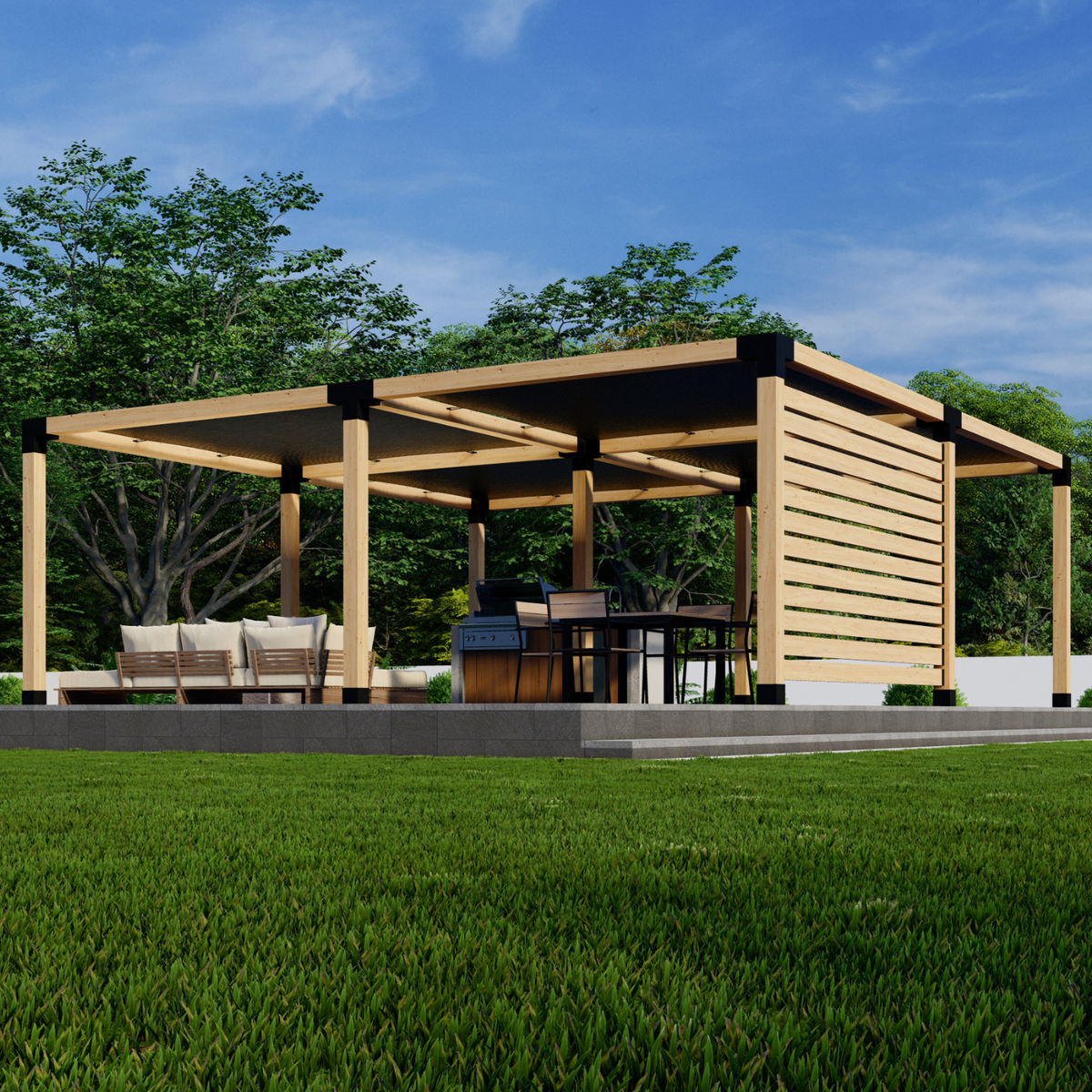 Kit pour pergola moderne avec toiles d’ombrage