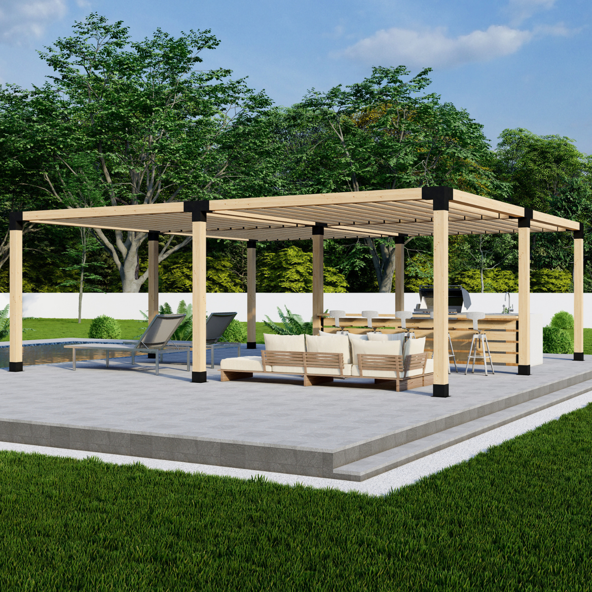 Kit de pergola moderne au-dessus d’une piscine ou d’une terrasse