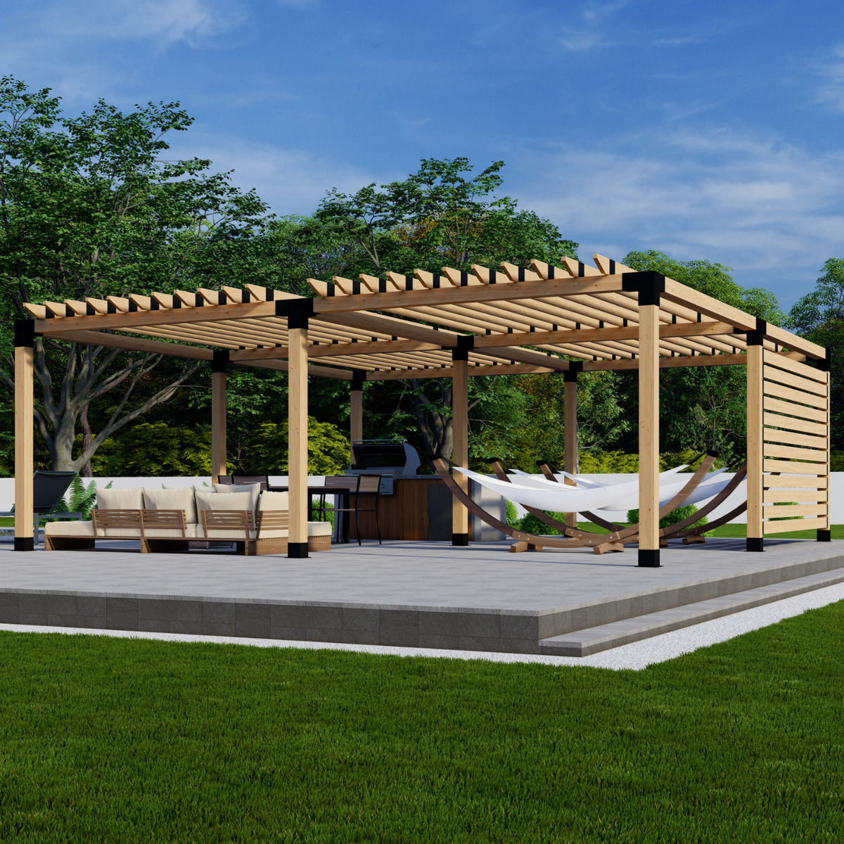 Kit de supports pour pergola moderne avec paroi d’intimité