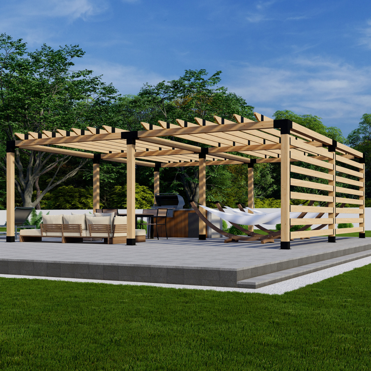 Kit de supports pour pergola en bois avec toit pare-soleil et parois