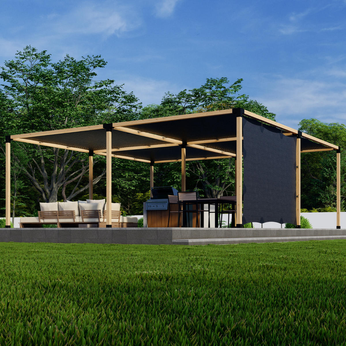 Kit combiné pergola / écran d’intimité / toiles de toit