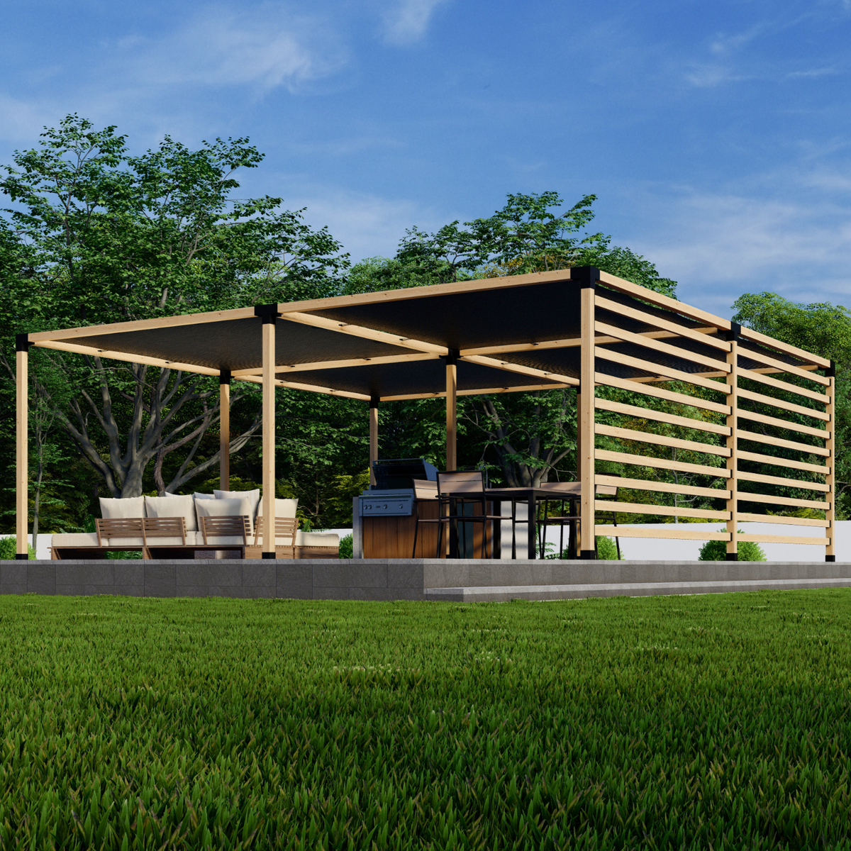 Kit de pergola avec voiles d’ombrage pour poteaux en bois 4x4