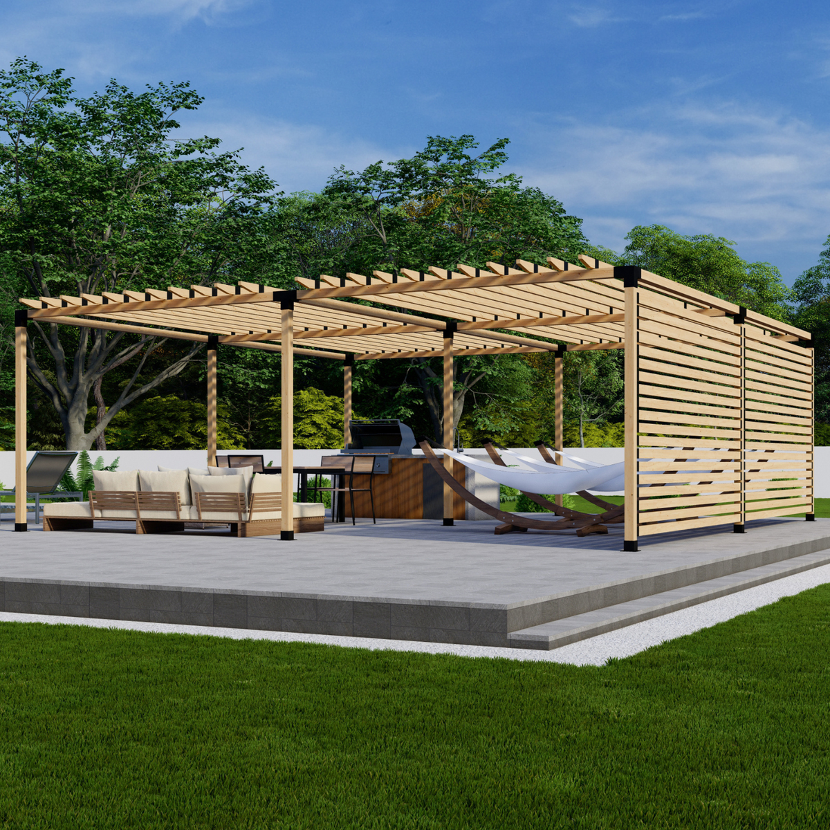 Ensemble de supports métalliques noirs pour pergola