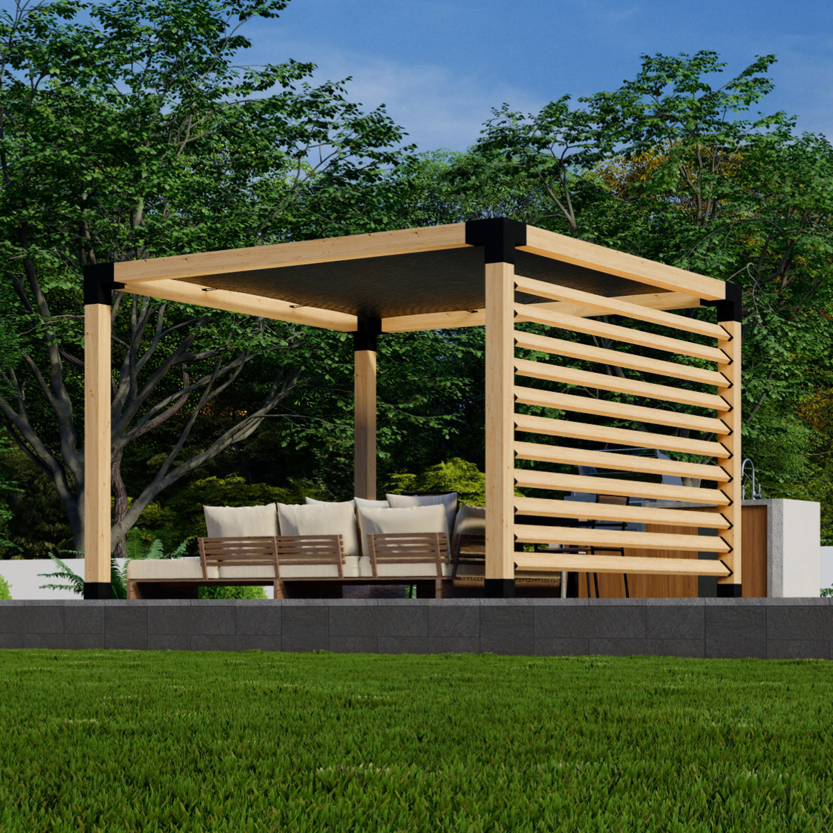 Kit combiné pergola extérieure / toile d’ombrage