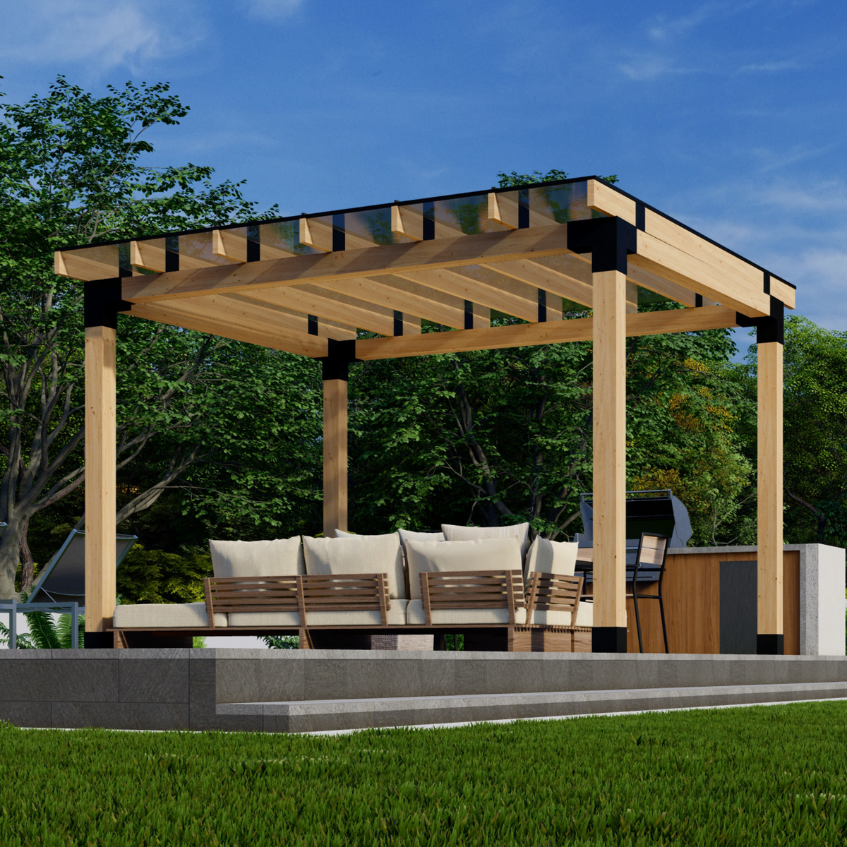Couverture de terrasse à toit transparent (ou toit blanc ou bronze)
