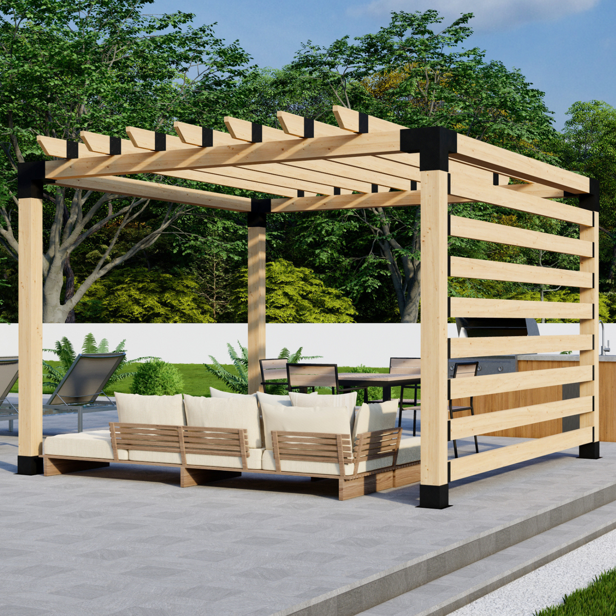 Kit de supports pour pergola avec toit et paroi d’intimité