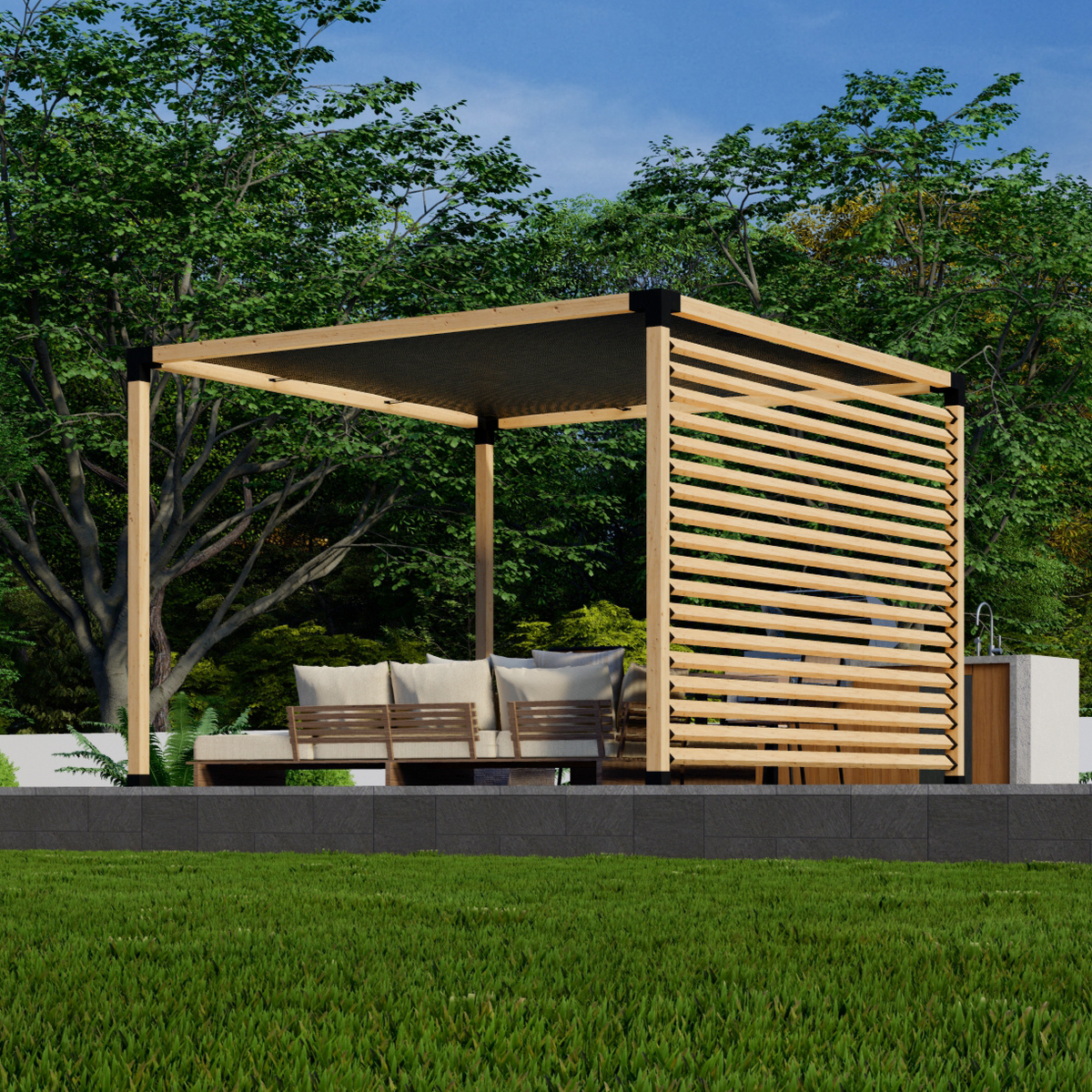 Kit de pergola à quatre poteaux avec toit en toile