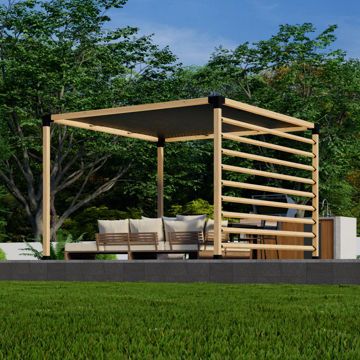 Kit pour pergola avec toit en tissu – Toute taille jusqu’à 12' x 12'