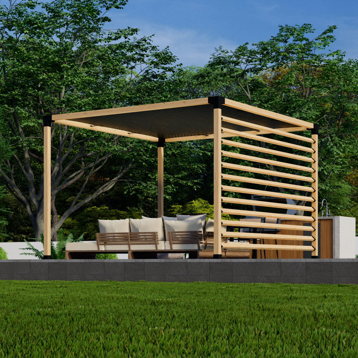 Kit pour pergola extérieure avec toile d’ombrage