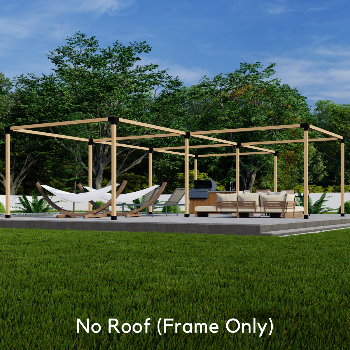 Kit de pergola en T jusqu’à 36' x 24' avec 4 modules disposés en forme de T