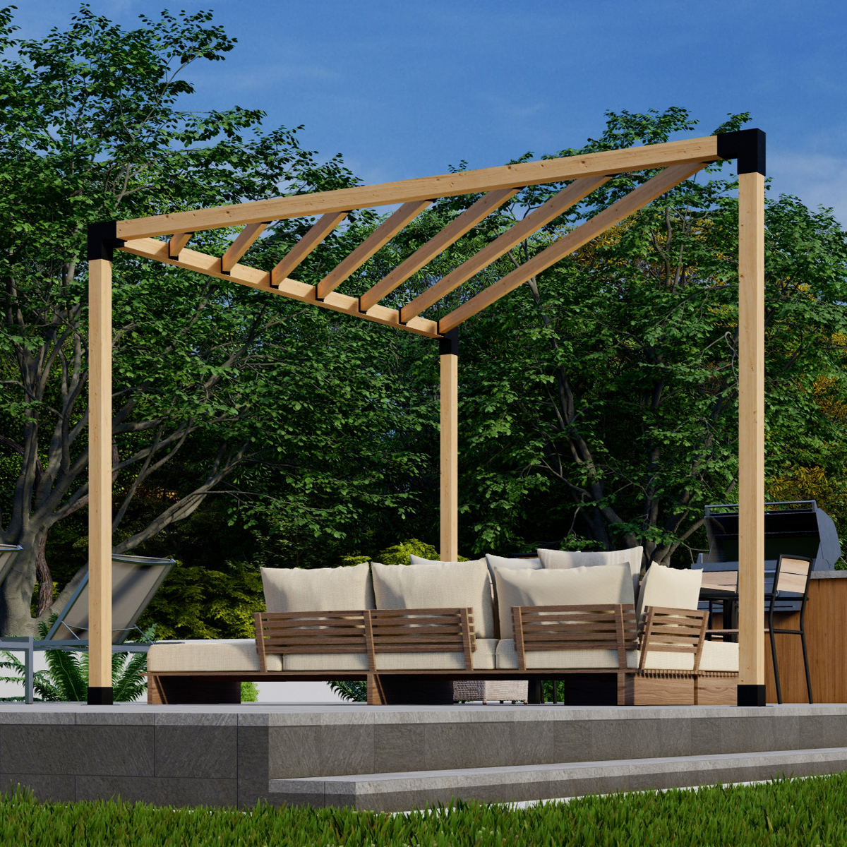 Kit DIY de supports pour pergola triangulaire autoportante à toit à lattes – Toute taille jusqu’à 12' x 12'