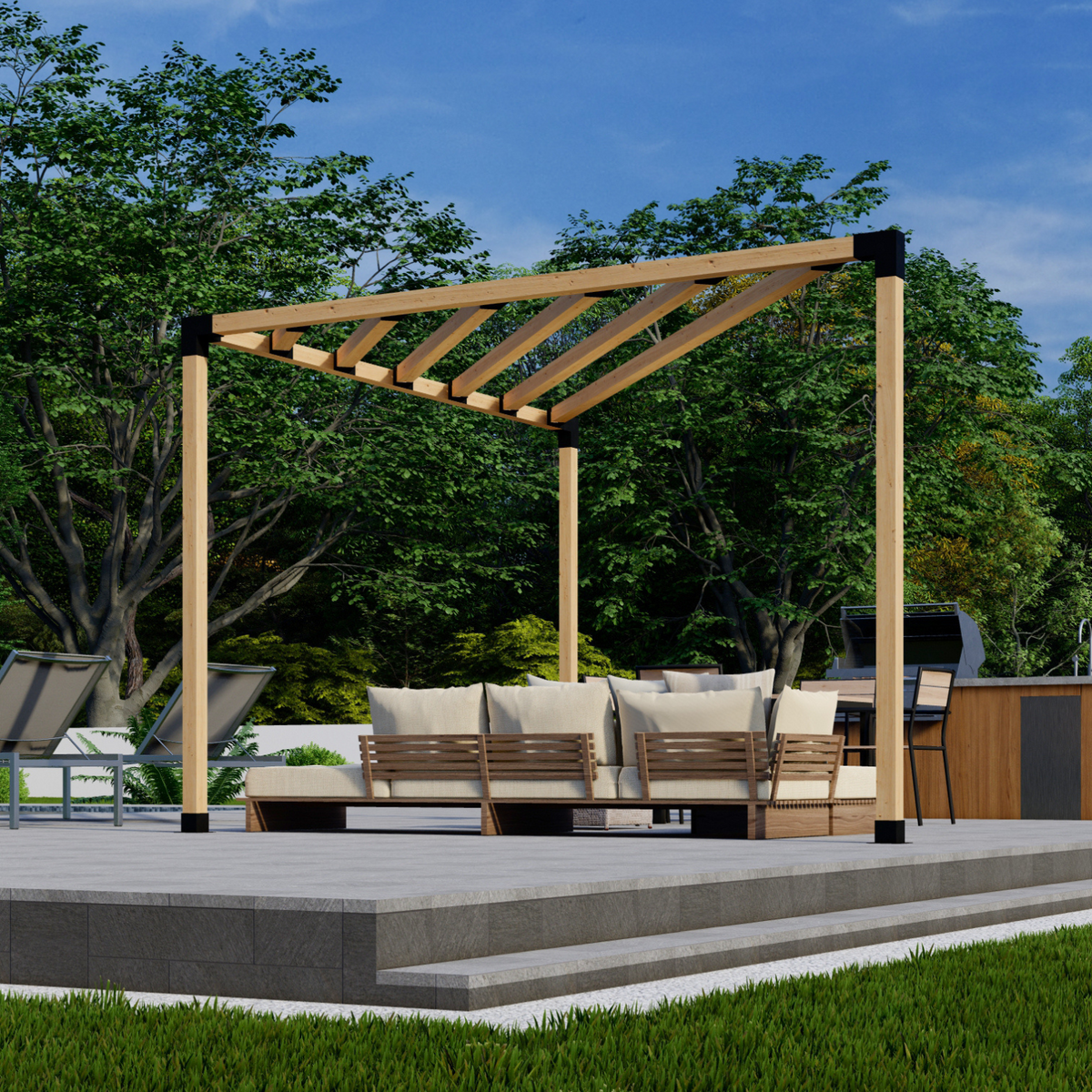 Kit DIY de supports pour pergola triangulaire autoportante avec poteaux de toit – Toute taille jusqu’à 12' x 12'