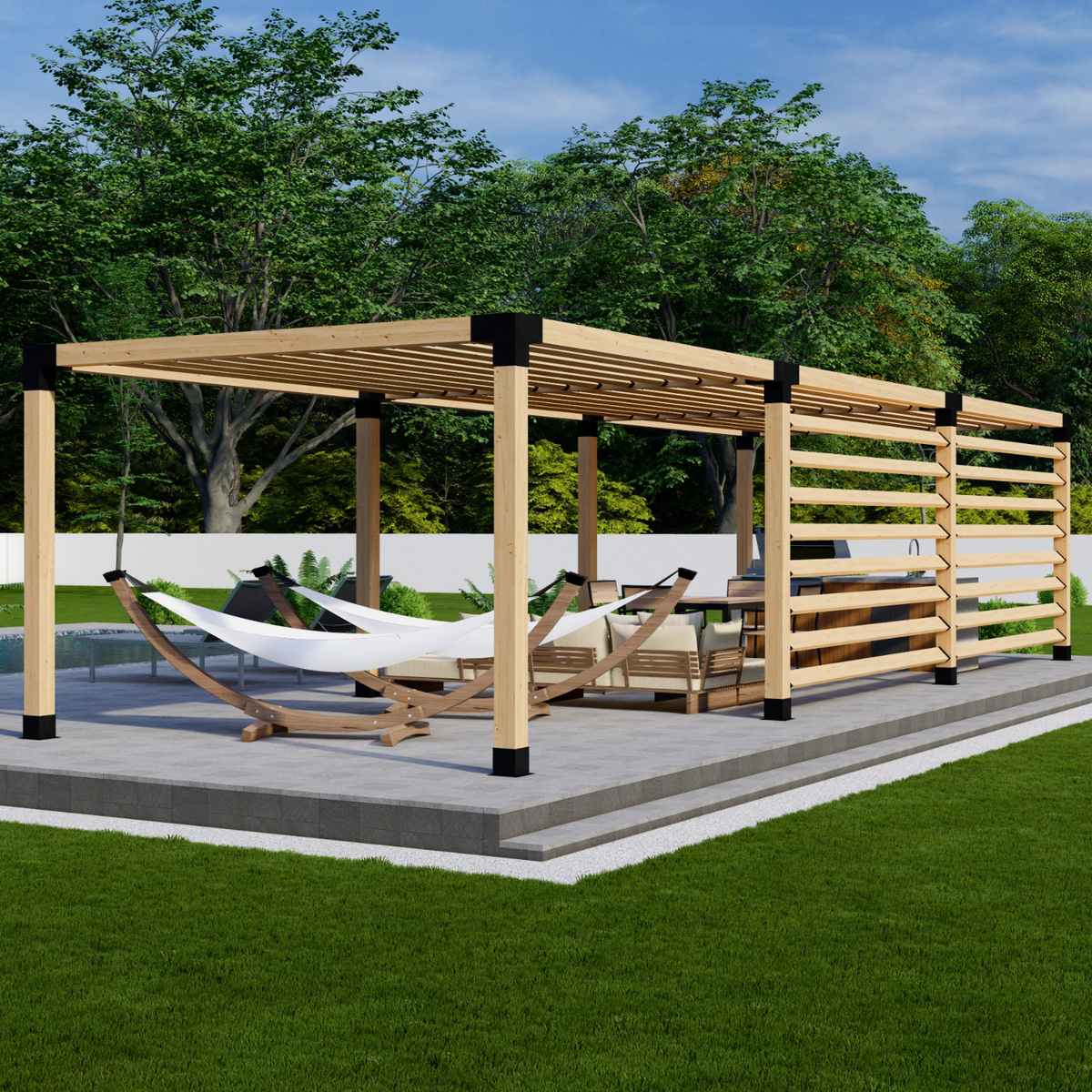 Kit de pergola : supports 6x6 pour la structure + supports 2x6 pour toit/parois en option