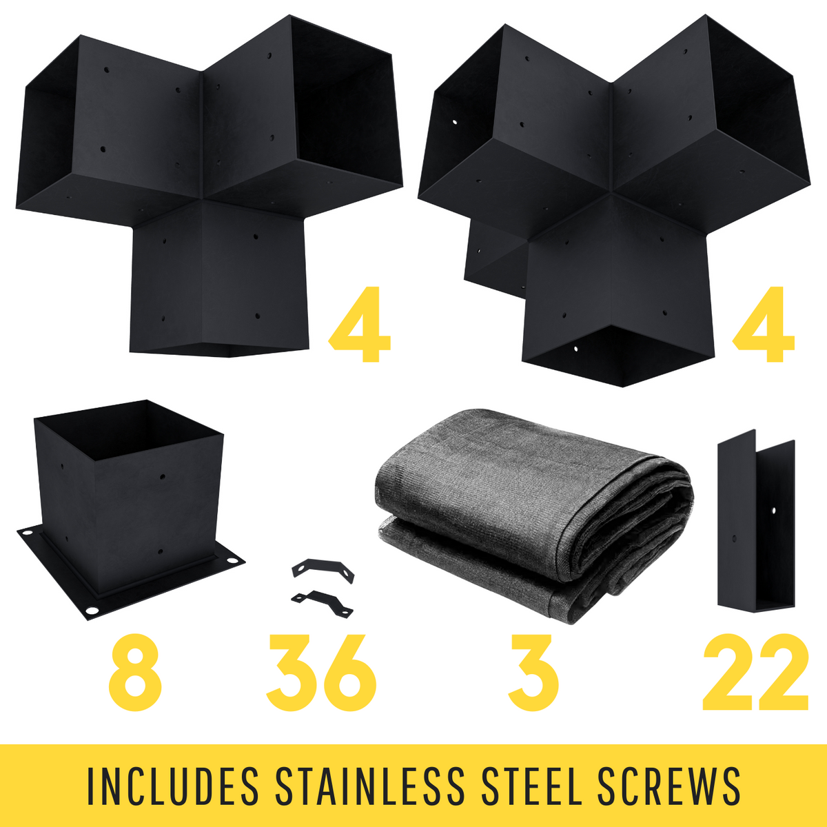 Kit avec supports 6x6 pour pergola + toiles d’ombrage