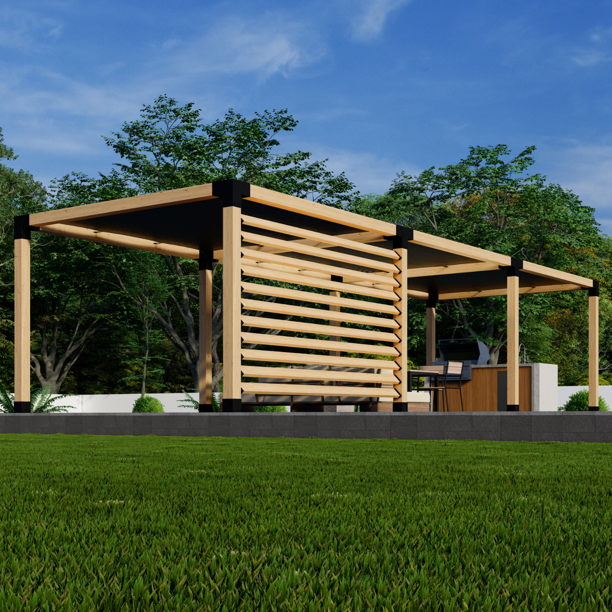 Kit avec supports 6x6 pour pergola + toiles d’ombrage
