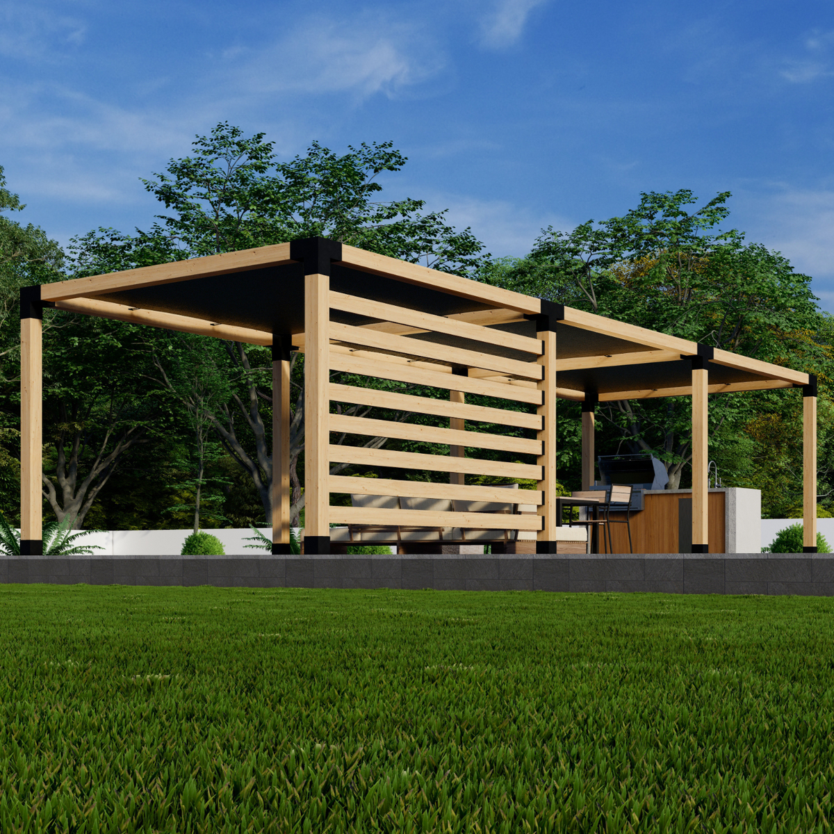 Kit pour pergola de terrasse avec toiles d’ombrage