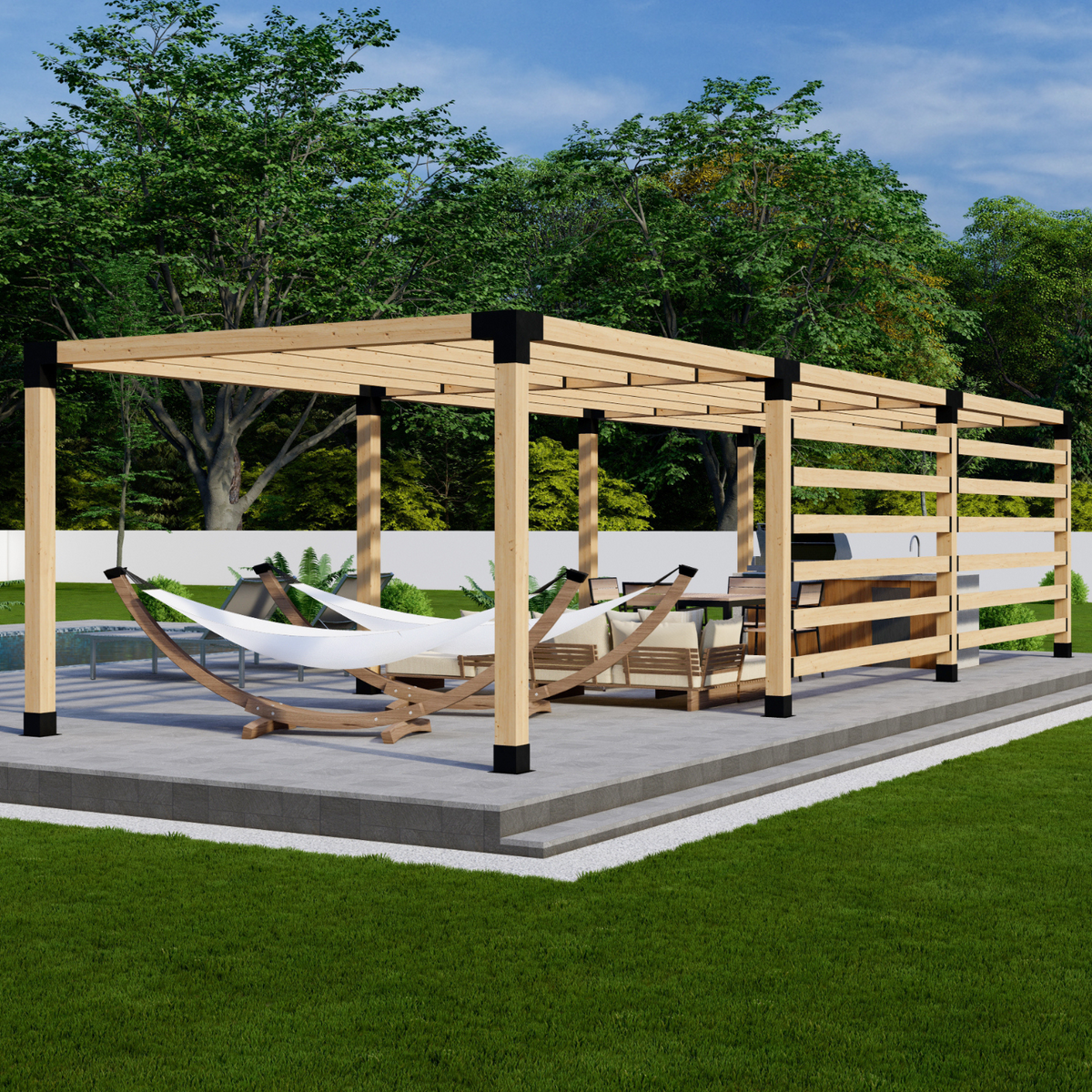 Kit pour pergola repas avec toit et 2 parois