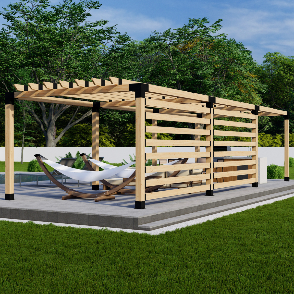 Kit DIY pour pergola en bois avec parois d’ombrage