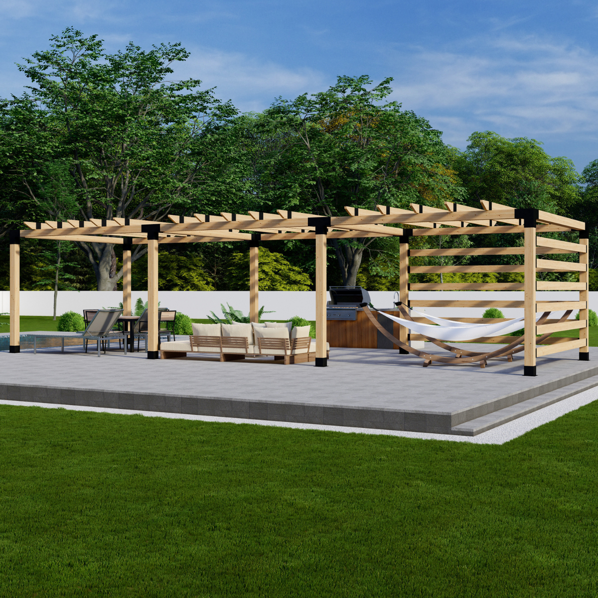 Kit pour pergola moderne à toit à lattes avec parois latérales – Toute taille jusqu’à 36' x 12'