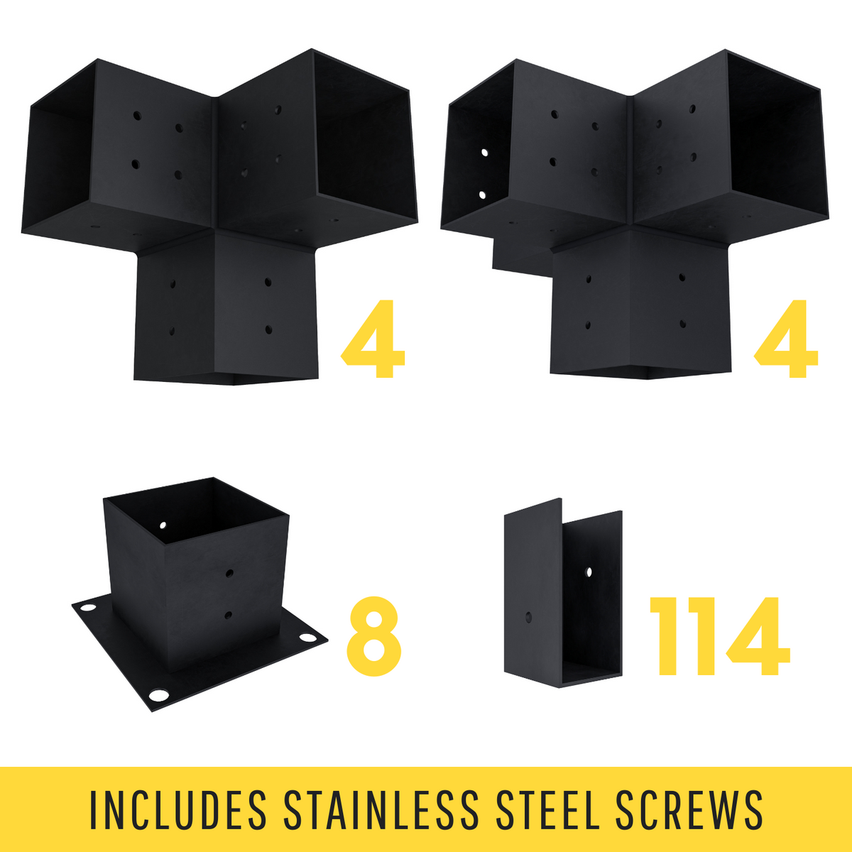 Ensemble de supports métalliques noirs pour pergola (format 4x4)