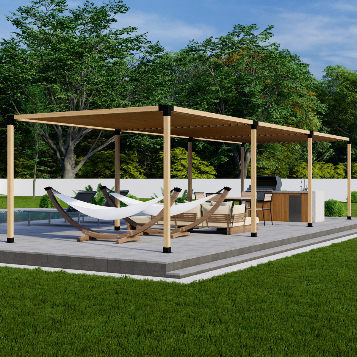 Kit pour construire une pergola au-dessus d’une terrasse pavée ou en béton