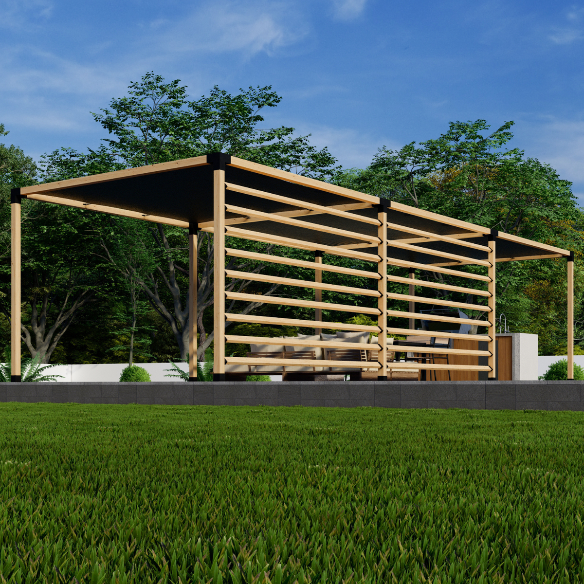 Kit pour construire une pergola au-dessus d’une terrasse en béton