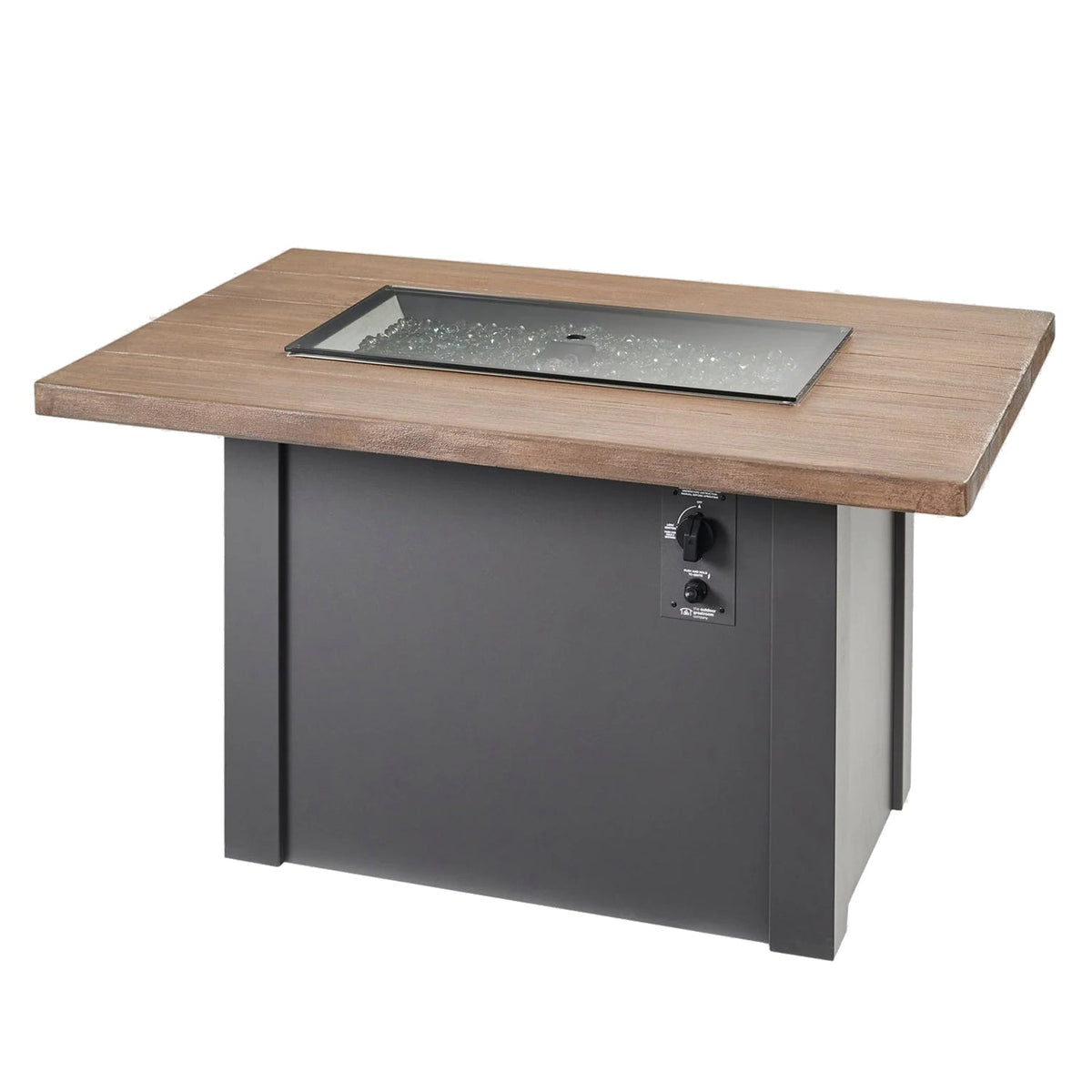 Havenwood – Table brasero rectangulaire à gaz avec plateau Driftwood, base Luverne Black et pare-feu en verre – HWADB-1224-K/GG-1224