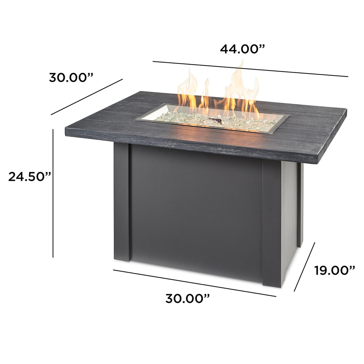 Havenwood – Table brasero rectangulaire à gaz avec plateau Stone Grey, base Grey Steel et pare-feu en verre – HVGG-1224-K/GG-1224