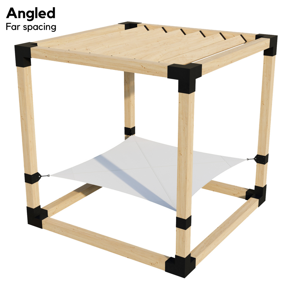 Kit de pergola avec hamac 2 places et lattes de toit inclinées (pour poteaux en bois 6x6)