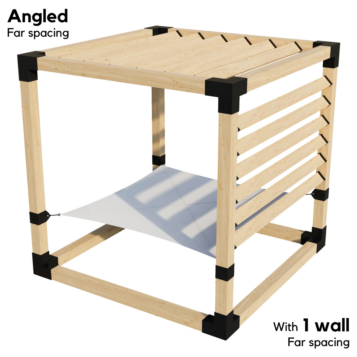 Kit de pergola avec hamac 2 places et lattes de toit inclinées (pour poteaux en bois 6x6)