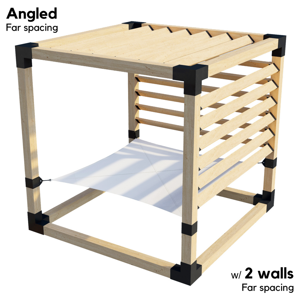 Kit de pergola avec hamac 2 places et lattes de toit inclinées (pour poteaux en bois 6x6)