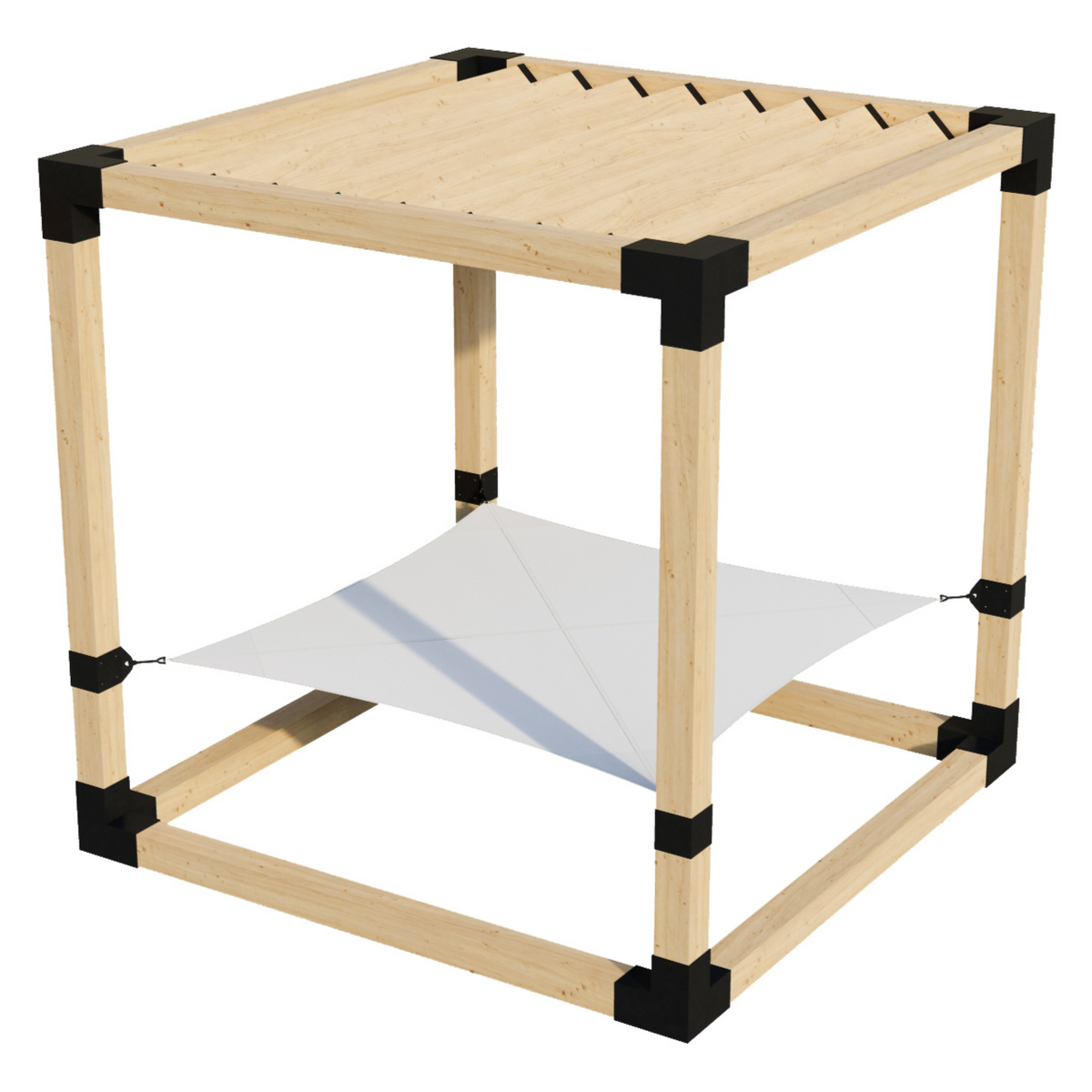 Kit de pergola avec hamac 2 places et lattes de toit inclinées (pour poteaux en bois 6x6)