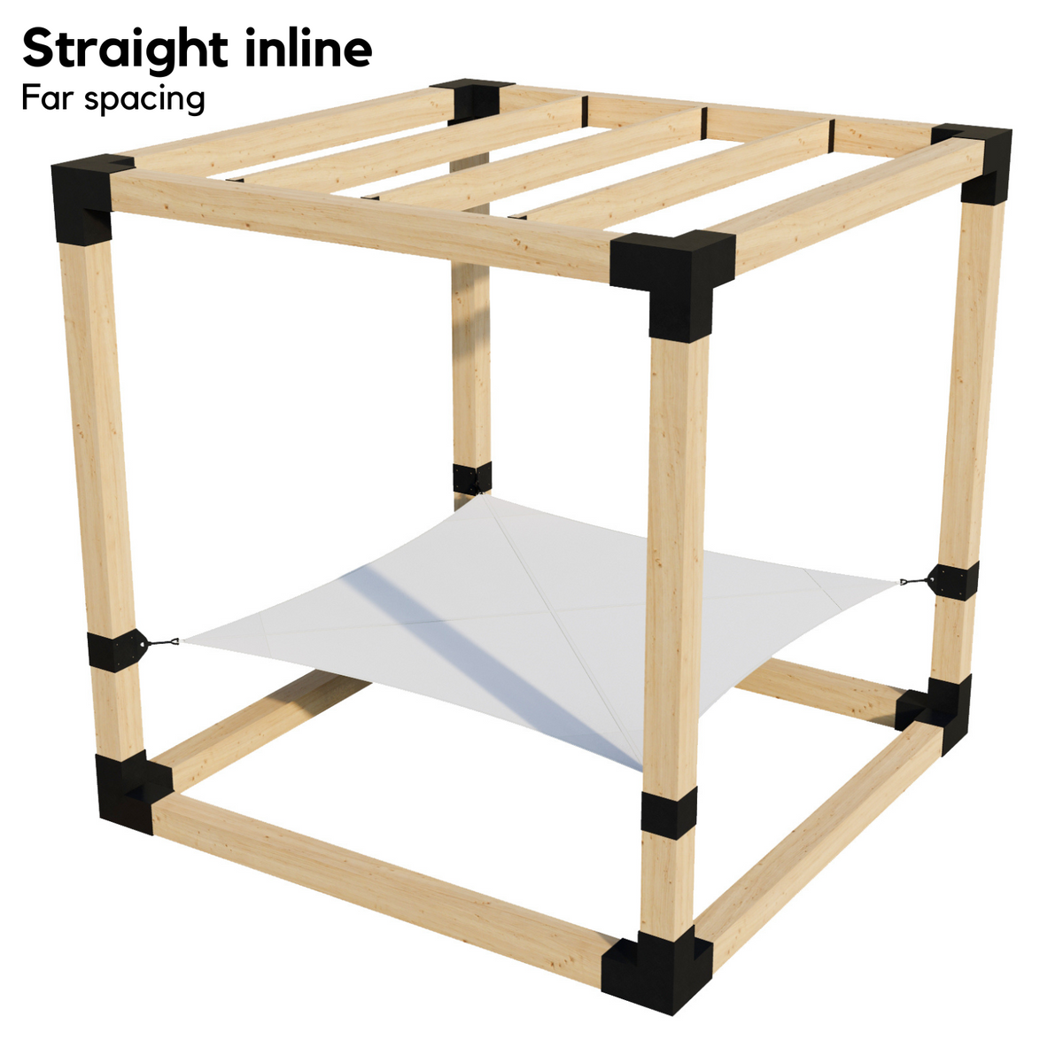 Kit de pergola avec hamac 2 places et chevrons de toit en ligne (pour poteaux en bois 6x6)