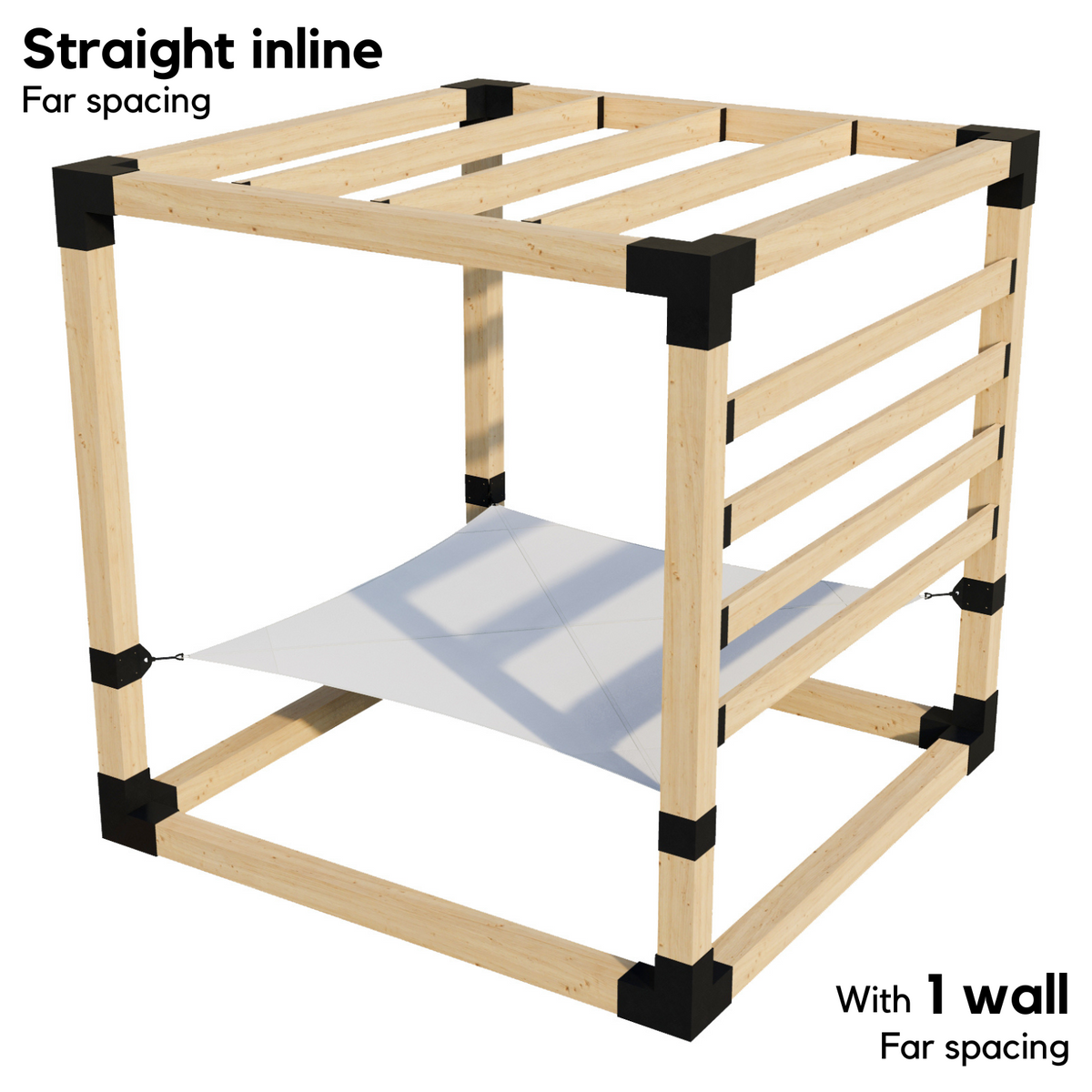 Kit de pergola avec hamac 2 places et chevrons de toit en ligne (pour poteaux en bois 6x6)