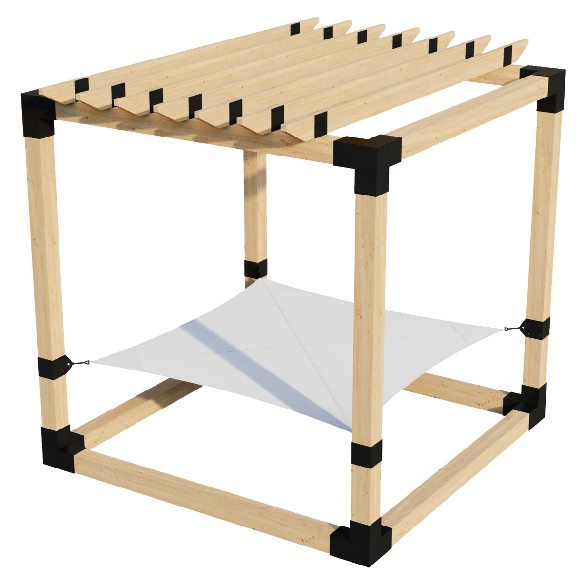 Kit de pergola avec hamac 2 places et chevrons traditionnels (pour poteaux en bois 6x6)