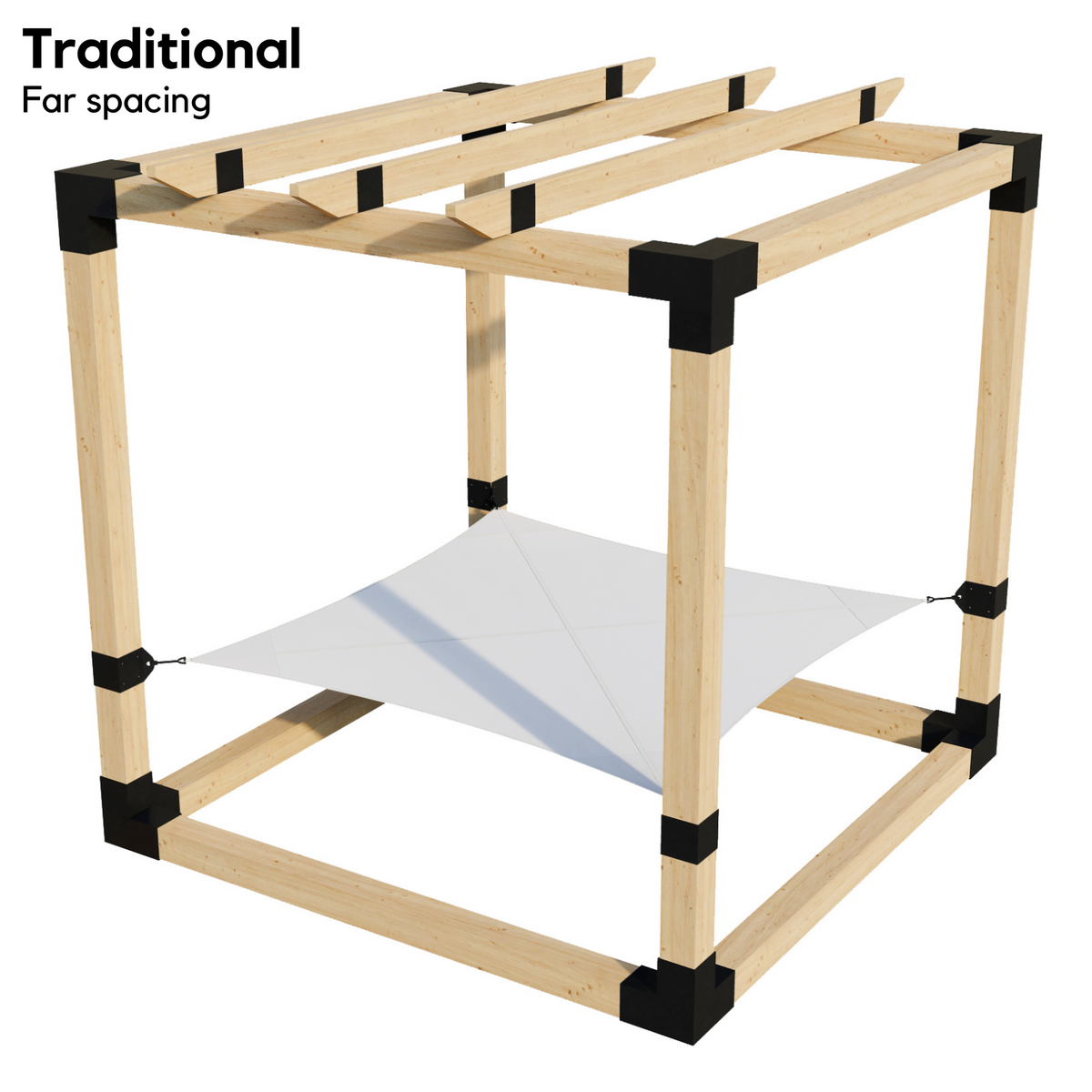 Kit de pergola avec hamac 2 places et chevrons traditionnels (pour poteaux en bois 6x6)