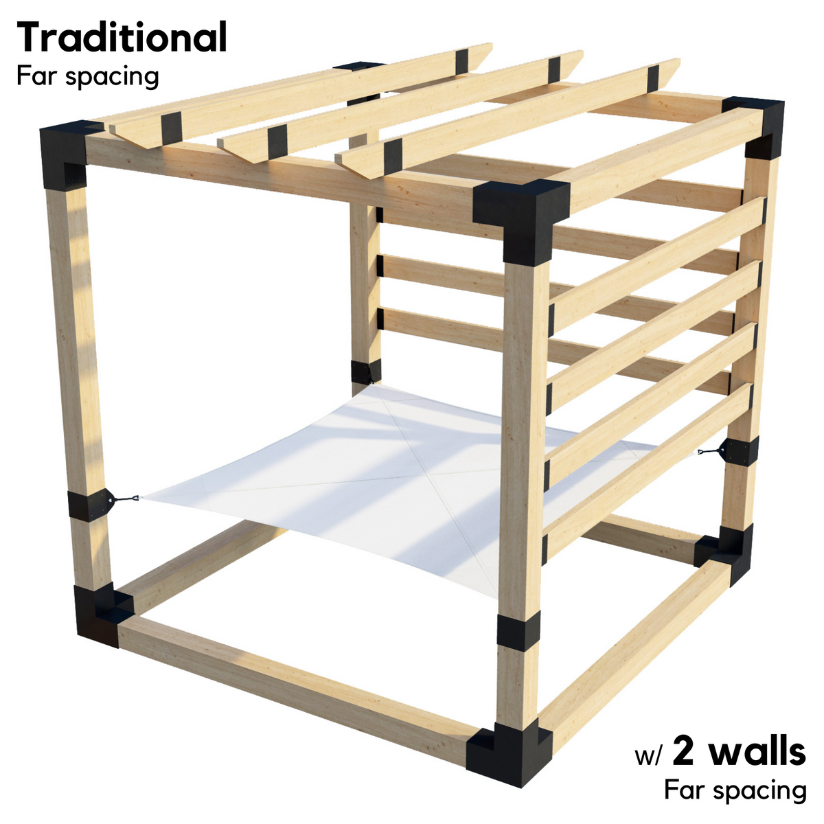 Kit de pergola avec hamac 2 places et chevrons traditionnels (pour poteaux en bois 6x6)