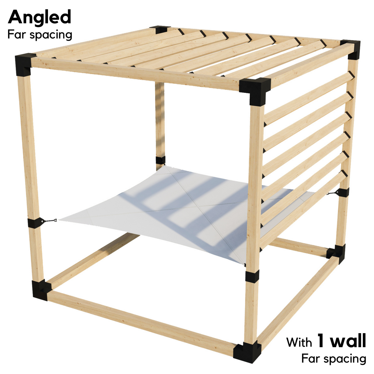 Kit de pergola avec hamac 2 places et lattes de toit inclinées (pour poteaux en bois 4x4)