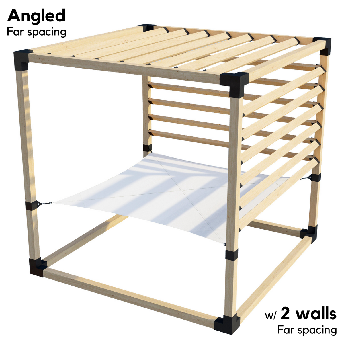 Kit de pergola avec hamac 2 places et lattes de toit inclinées (pour poteaux en bois 4x4)