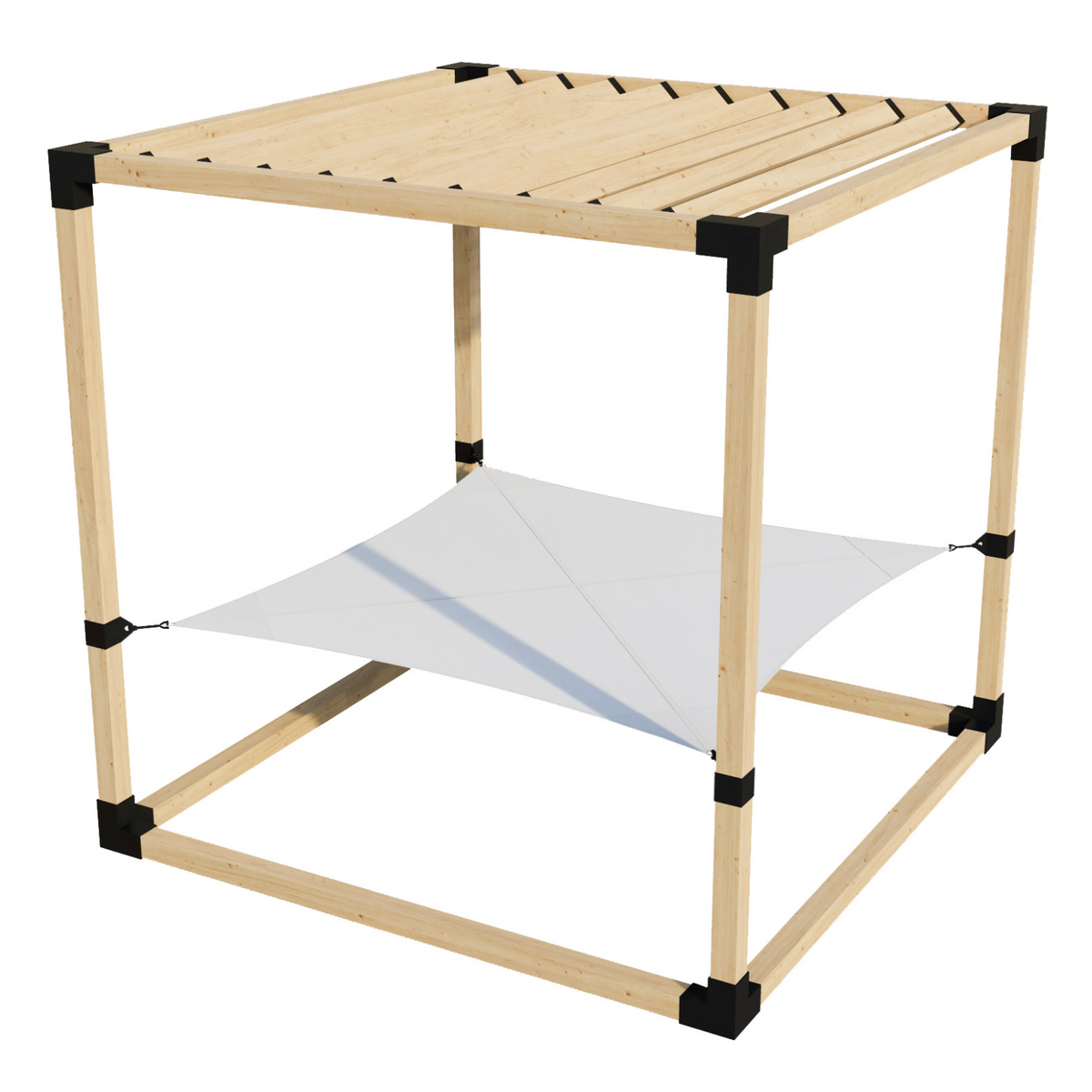 Kit de pergola avec hamac 2 places et lattes de toit inclinées (pour poteaux en bois 4x4)