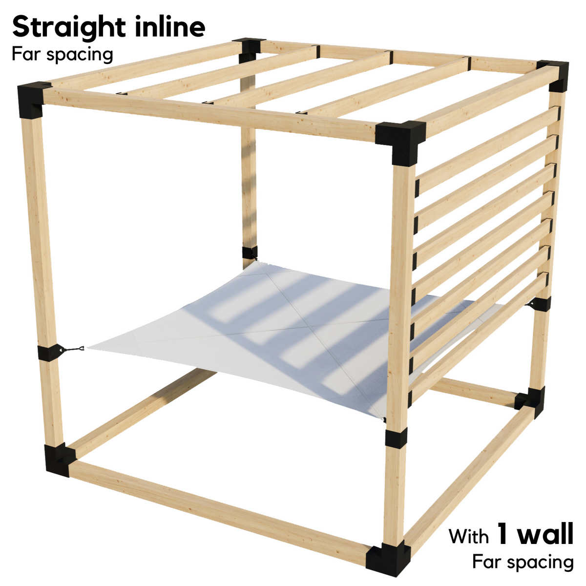 Kit de pergola avec hamac 2 places et chevrons de toit en ligne (pour poteaux en bois 4x4)