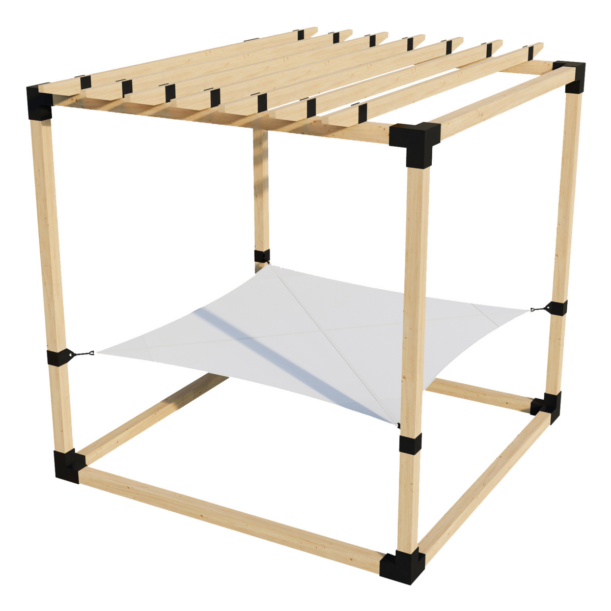 Kit de pergola avec hamac 2 places et chevrons traditionnels (pour poteaux en bois 4x4)