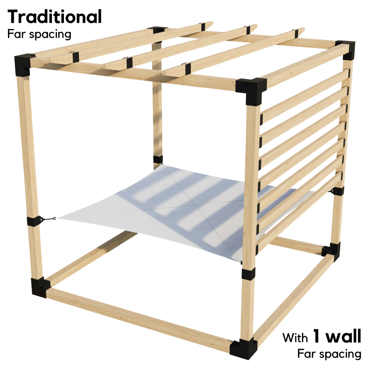 Kit de pergola avec hamac 2 places et chevrons traditionnels (pour poteaux en bois 4x4)