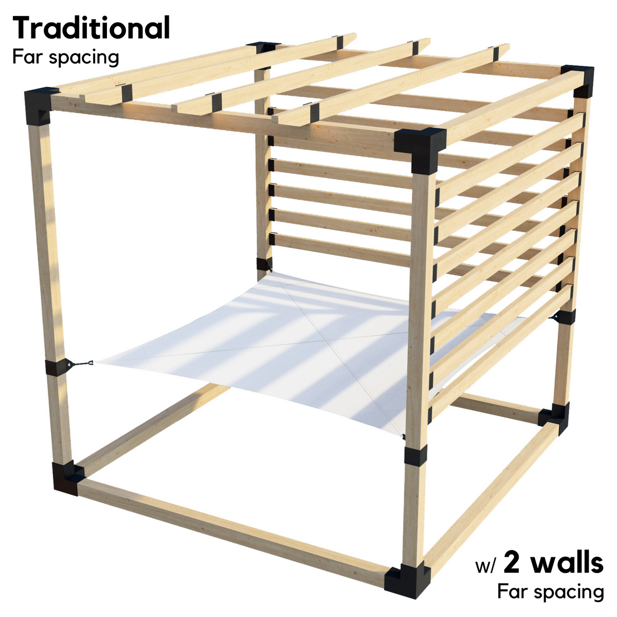 Kit de pergola avec hamac 2 places et chevrons traditionnels (pour poteaux en bois 4x4)