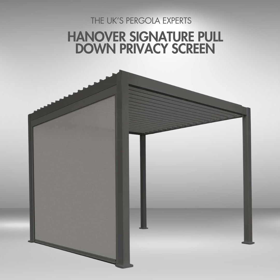 Hanover Signature 4m – Écran d’intimité déroulant en Textilene résistant aux intempéries, gris anthracite (RAL 7015), compatible avec pergola Hanover Signature 4m