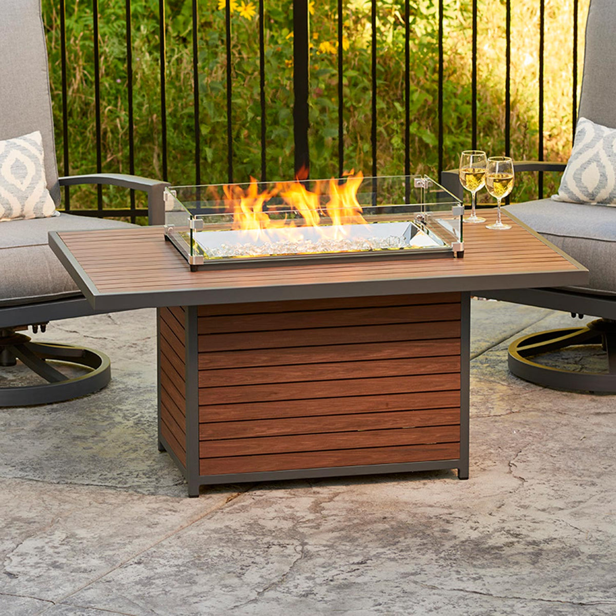 Kenwood – Table brasero rectangulaire hauteur conversation avec pare-feu en verre – KW-1224-K/GG-1224